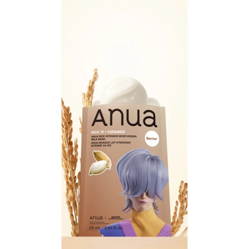 Anua K-Pop Demon Hunters Rice 70 + Ceramide pečující plátýnková maska pro posílení kožní bariéry 25 ml