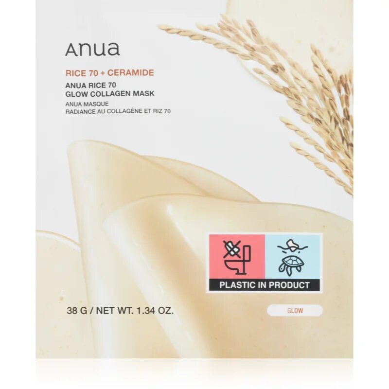 Anua Rice 70% + Ceramide Glow Collagen Mask rozjasňující pleťová maska s kolagenem 1 ks
