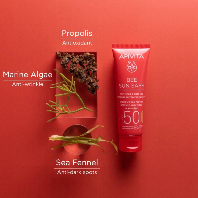 Apivita Bee Sun Safe Anti-Spot and Anti-Age Tinted Face Cream SPF50 ochranný tónovací krém na obličej SPF 50 odstín Tinted 50 ml