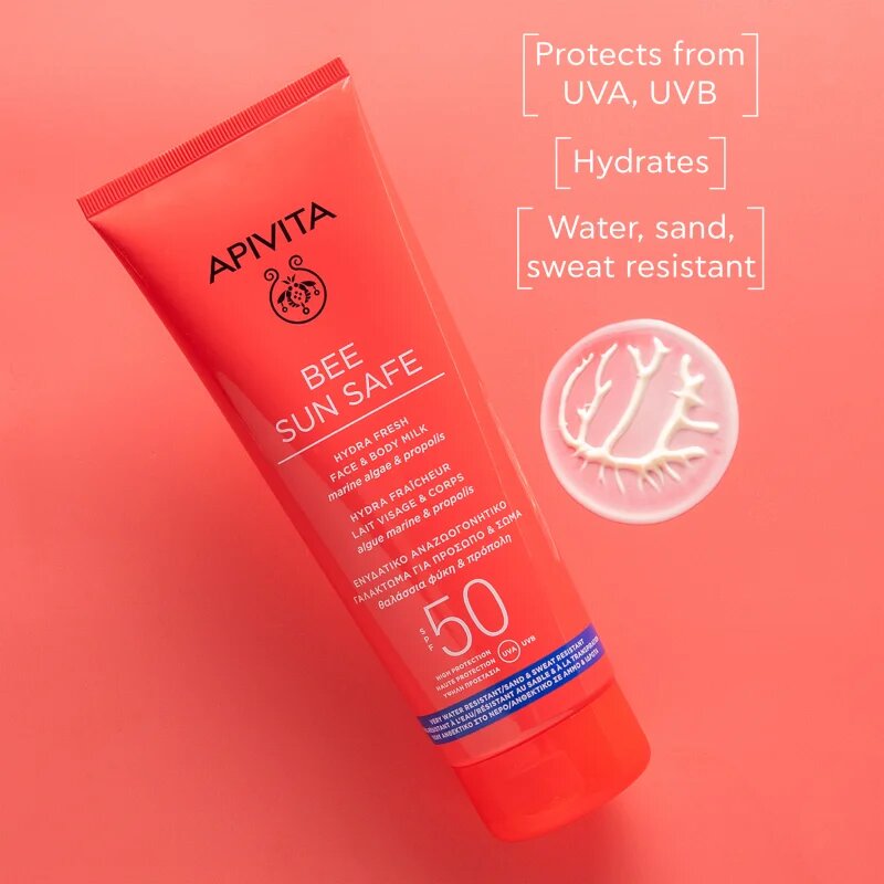 Apivita Bee Sun Safe Hydra Fresh Milk SPF50 opalovací mléko na obličej a tělo SPF 50 100 ml
