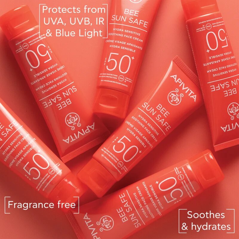 Apivita Bee Sun Safe Hydra Sensitive Soothing Face Cream SPF50+ zklidňující a hydratační krém SPF 50+ 50 ml
