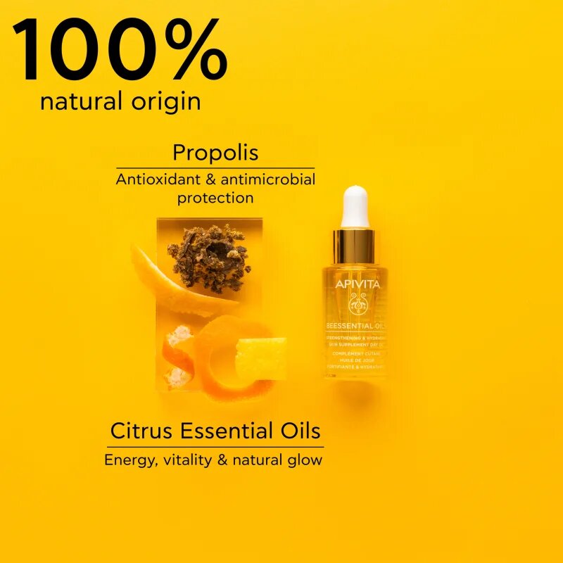 Apivita Beessential Oils Strengthening & Hydrating Day Oil rozjasňující denní olej pro intenzivní hydrataci pleti 15 ml