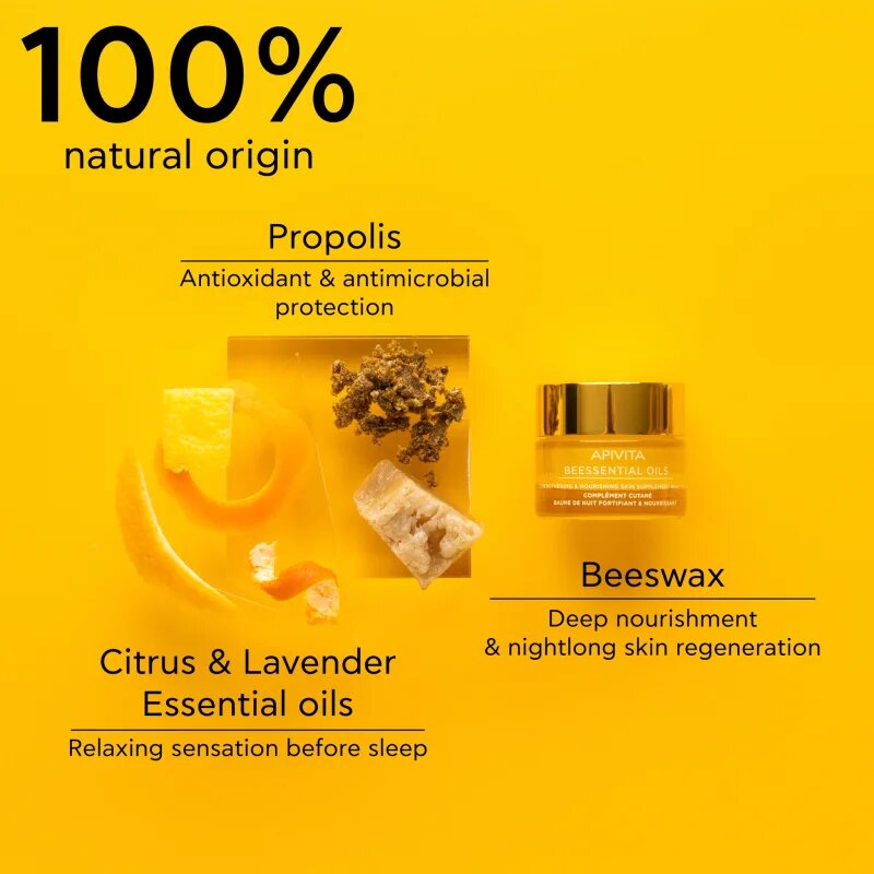 Apivita Beessential Oils Strengthening & Nourishing Night Balm noční pleťový balzám pro výživu a hydrataci 15 ml