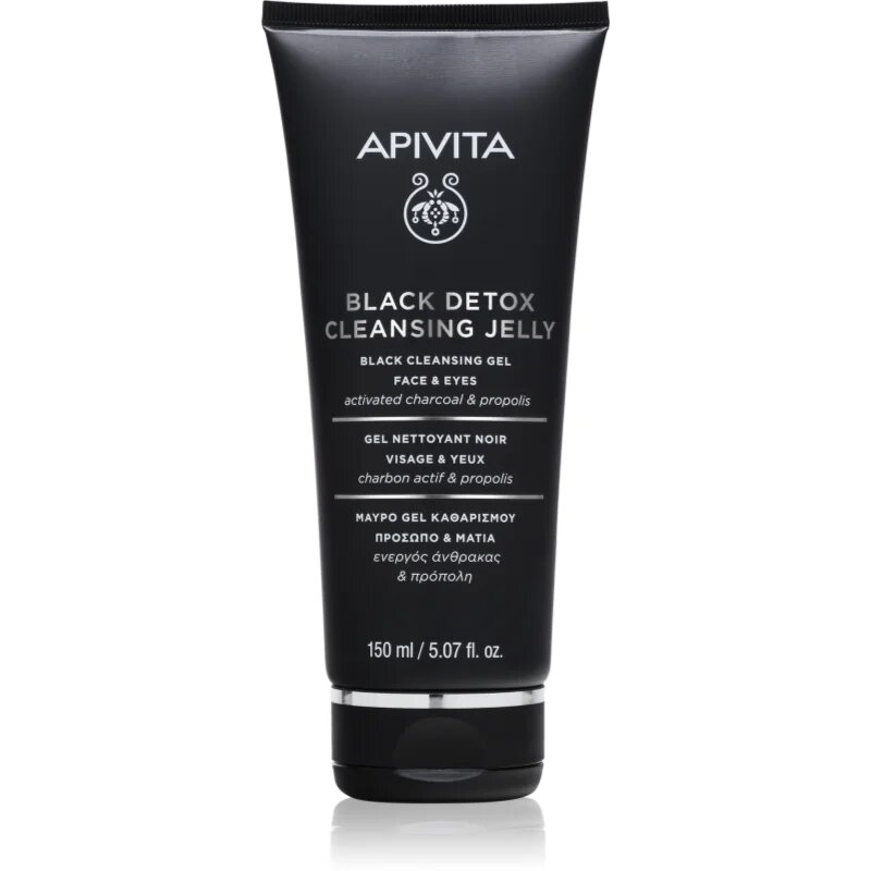 Apivita Cleansing Black Detox Cleansing Gel čisticí gel s aktivním uhlím na obličej a oči 150 ml