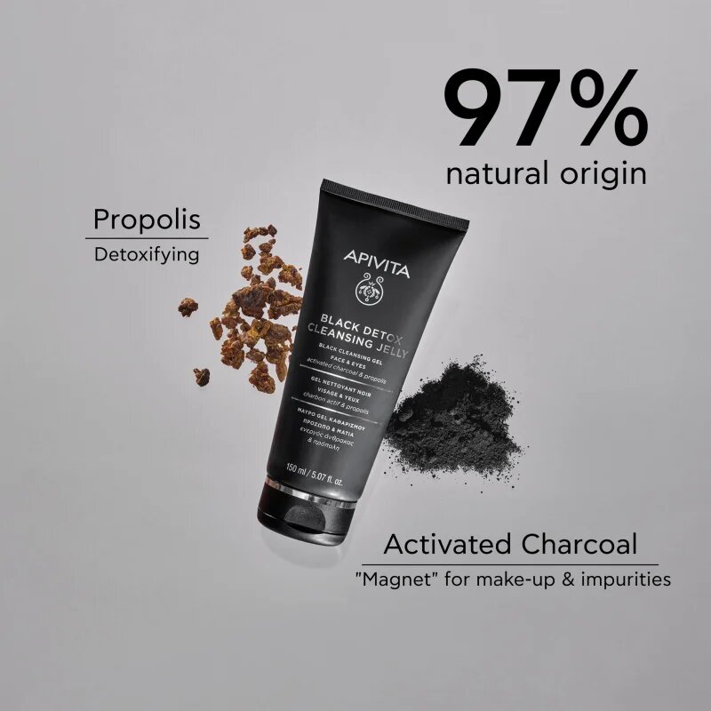 Apivita Cleansing Black Detox Cleansing Gel čisticí gel s aktivním uhlím na obličej a oči 150 ml