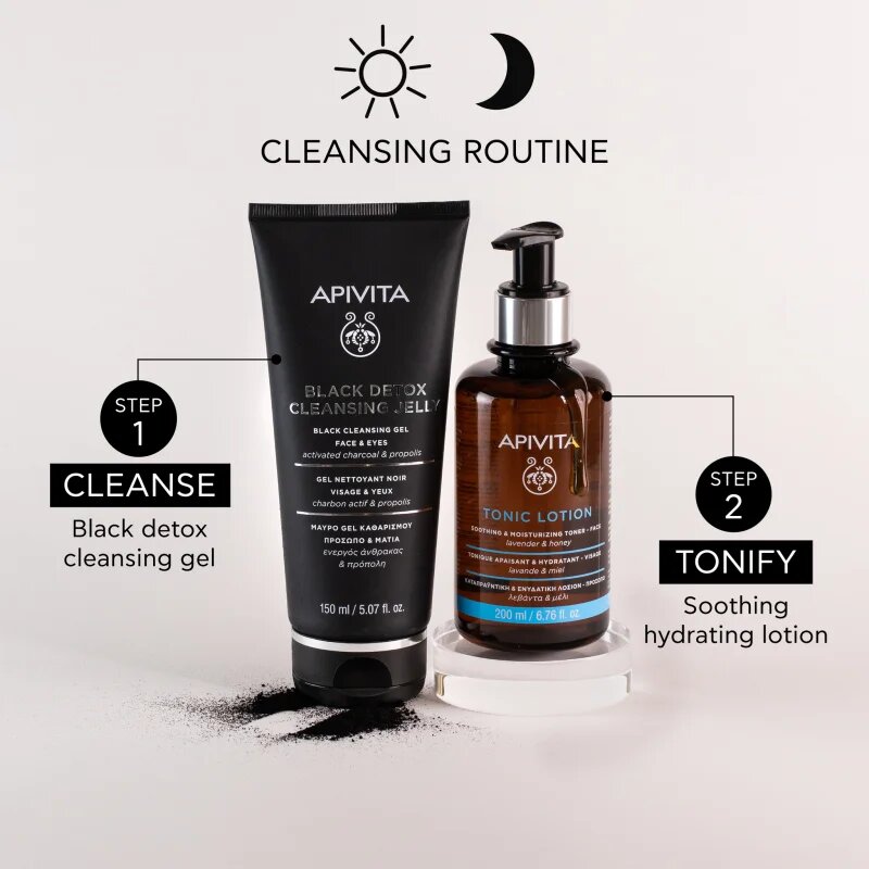 Apivita Cleansing Black Detox Cleansing Gel čisticí gel s aktivním uhlím na obličej a oči 150 ml