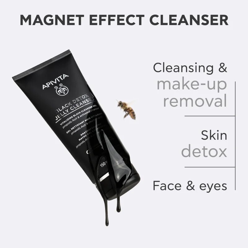 Apivita Cleansing Black Detox Jelly Cleanser čisticí gel s aktivním uhlím 150 ml