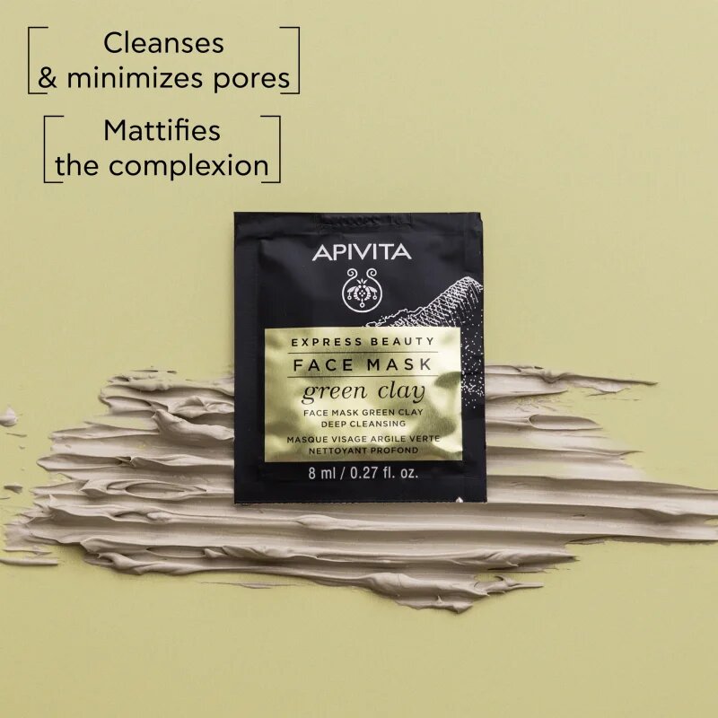 Apivita Express Beauty Cleansing Face Mask Green Clay čisticí a vyhlazující pleťová maska se zeleným jílem 2x8 ml