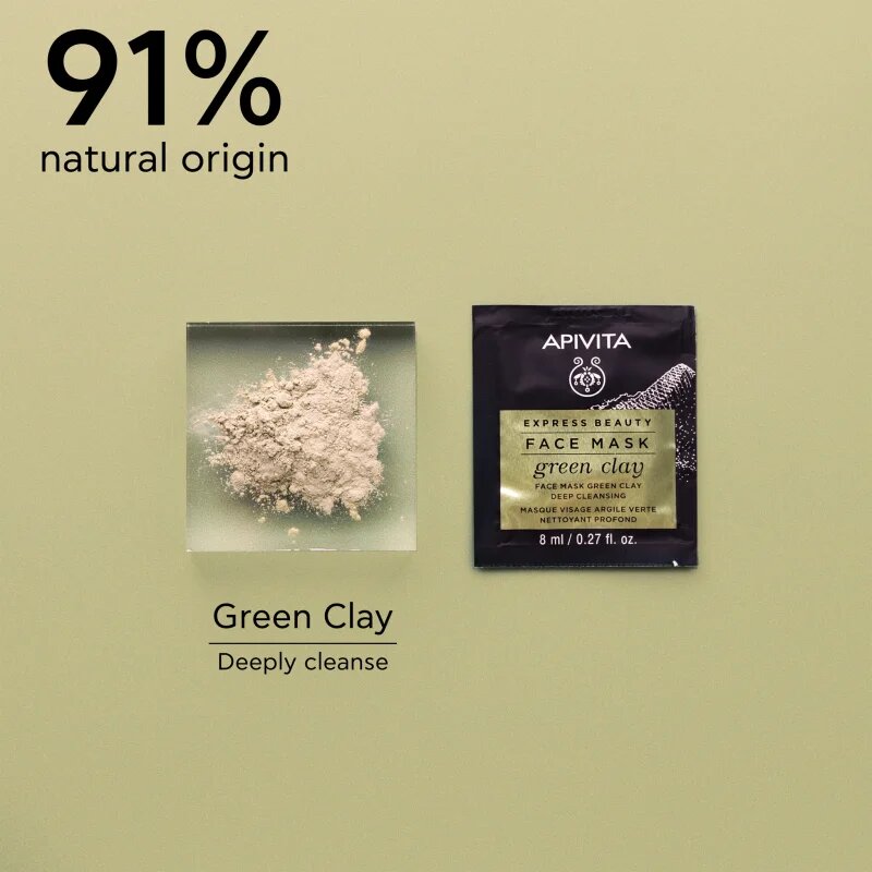 Apivita Express Beauty Cleansing Face Mask Green Clay čisticí a vyhlazující pleťová maska se zeleným jílem 2x8 ml