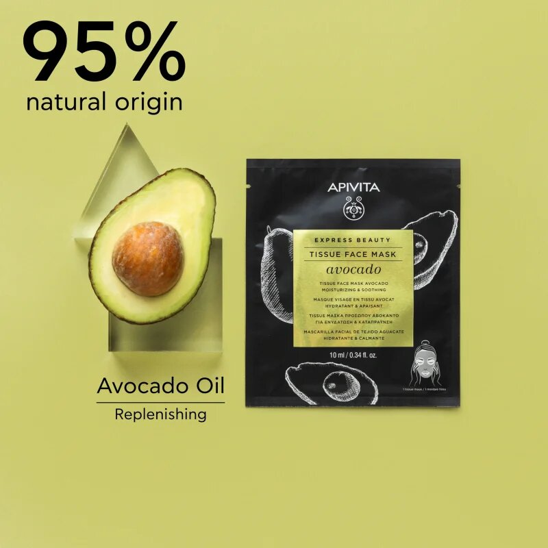 Apivita Express Beauty Moisturizing Tissue Face Mask Avocado hydratační plátýnková maska pro zklidnění pleti 10 ml