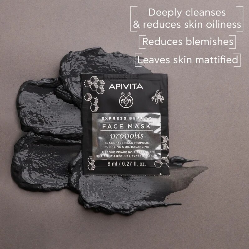 Apivita Express Beauty Purifying Face Mask Propolis čisticí černá maska pro mastnou pleť 2x8 ml