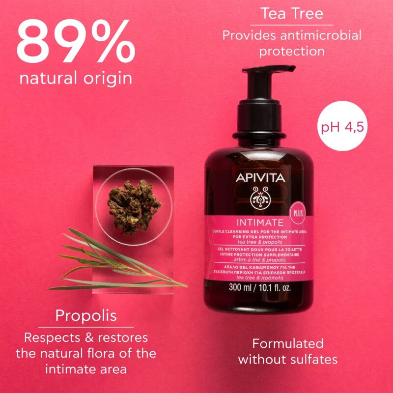 Apivita Intimate Plus Cleansing Gel jemný pěnivý mycí gel na intimní hygienu 300 ml