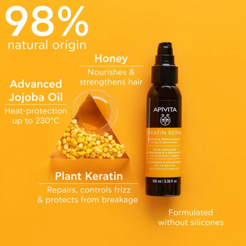 Apivita Keratin Repair Nourish Repair Hair Oil vlasový olej pro suché a poškozené vlasy 100 ml