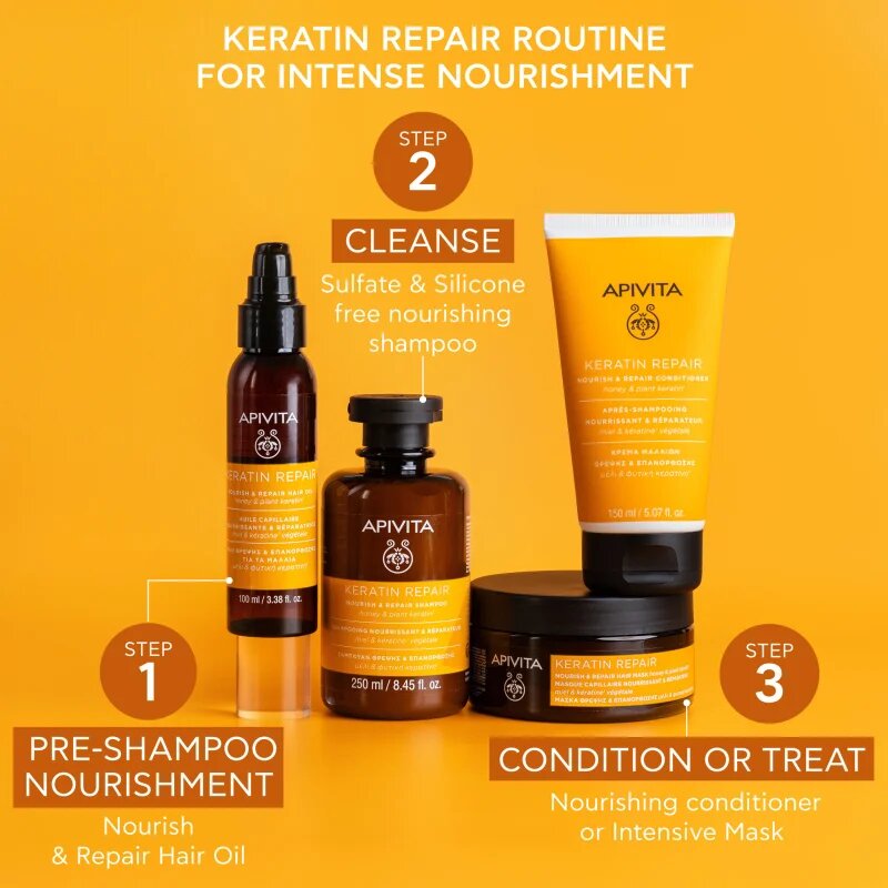 Apivita Keratin Repair Nourish Repair Hair Oil vlasový olej pro suché a poškozené vlasy 100 ml