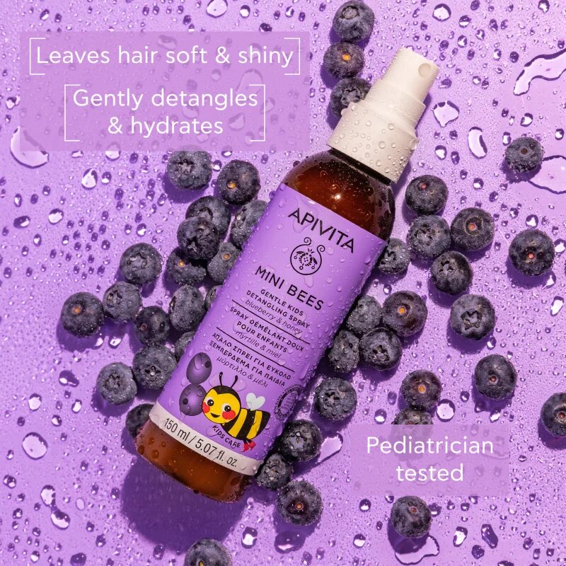 Apivita Mini Bees Gentle Kids Detangling Spray Blueberry&Honey sprej pro snadné rozčesání vlasů 150 ml