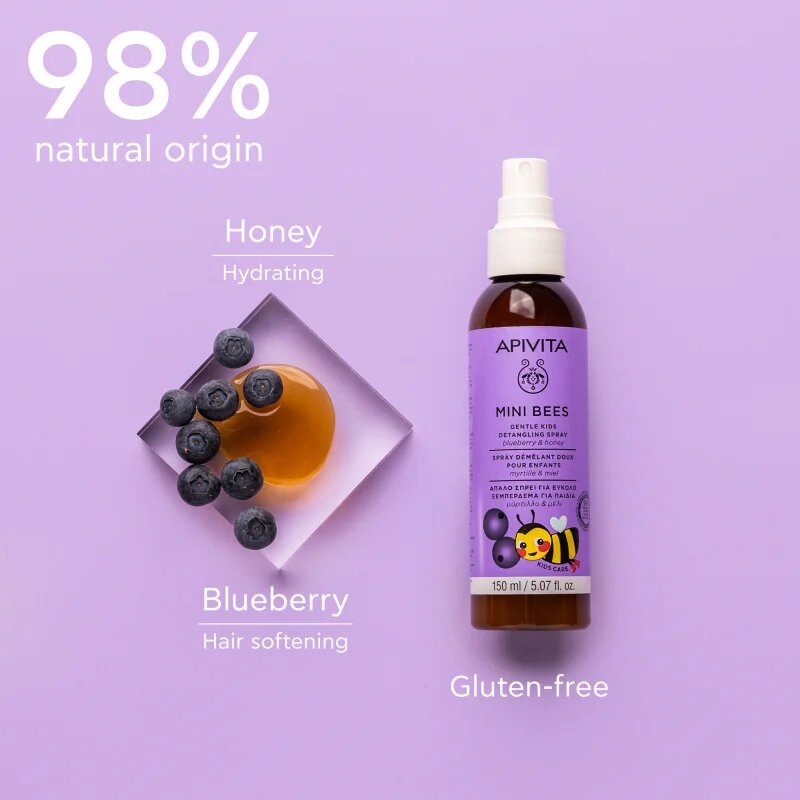Apivita Mini Bees Gentle Kids Detangling Spray Blueberry&Honey sprej pro snadné rozčesání vlasů 150 ml
