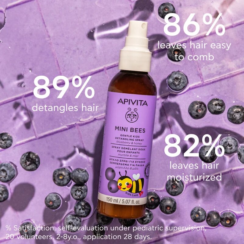 Apivita Mini Bees Gentle Kids Detangling Spray Blueberry&Honey sprej pro snadné rozčesání vlasů 150 ml