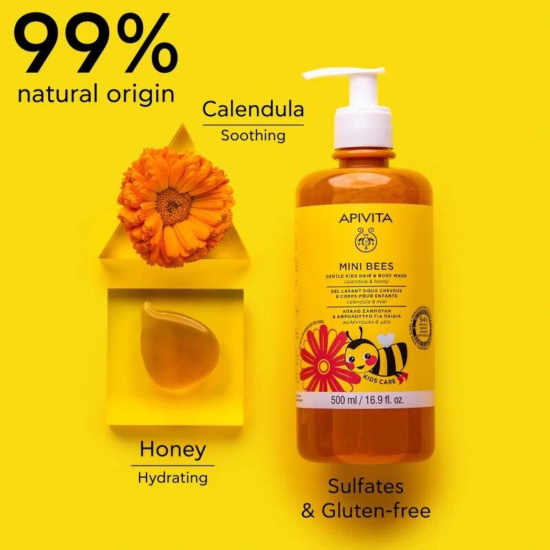 Apivita Mini Bees Gentle Kids Hair&Body wash Calendula&Honey mycí gel na tělo a vlasy 500 ml