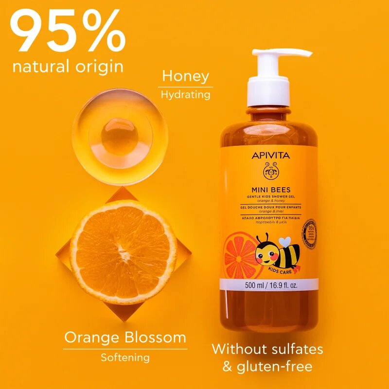 Apivita Mini Bees Gentle Kids Shower Gel Orange&Honey sprchový gel na tělo a vlasy pro děti 500 ml