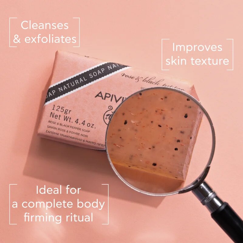 Apivita Natural Soap Rose & Black Pepper čisticí tuhé mýdlo 125 g