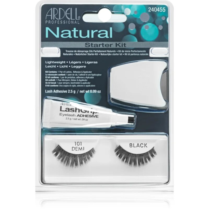 Ardell Natural nalepovací řasy s lepidlem 101 Demi Black 4 ks