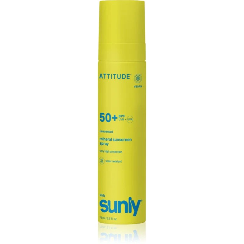 Attitude Sunly Kids Mineral Sunscreen Spray SPF 50+ minerální sprej na opalování bez parfemace SPF 50+ 75 ml
