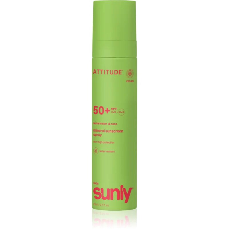 Attitude Sunly Kids Watermelon & Coco minerální sprej na opalování SPF 50+ pro děti 75 ml
