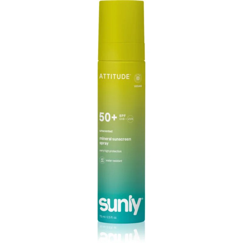 Attitude Sunly Mineral Sunscreen Spray SPF 50+ minerální sprej na opalování bez parfemace SPF 50+ 75 ml