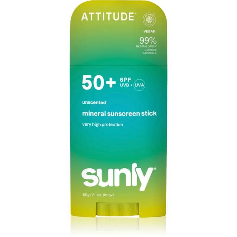 Attitude Sunly Mineral Sunscreen Stick SPF 50+ minerální ochranný krém na obličej a tělo v tyčince bez parfemace 60 g
