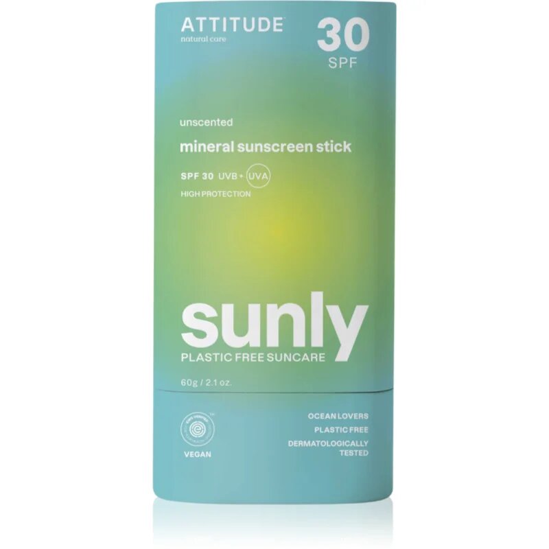 Attitude Sunly Unscented minerální krém na opalování v tyčince SPF 30 60 g