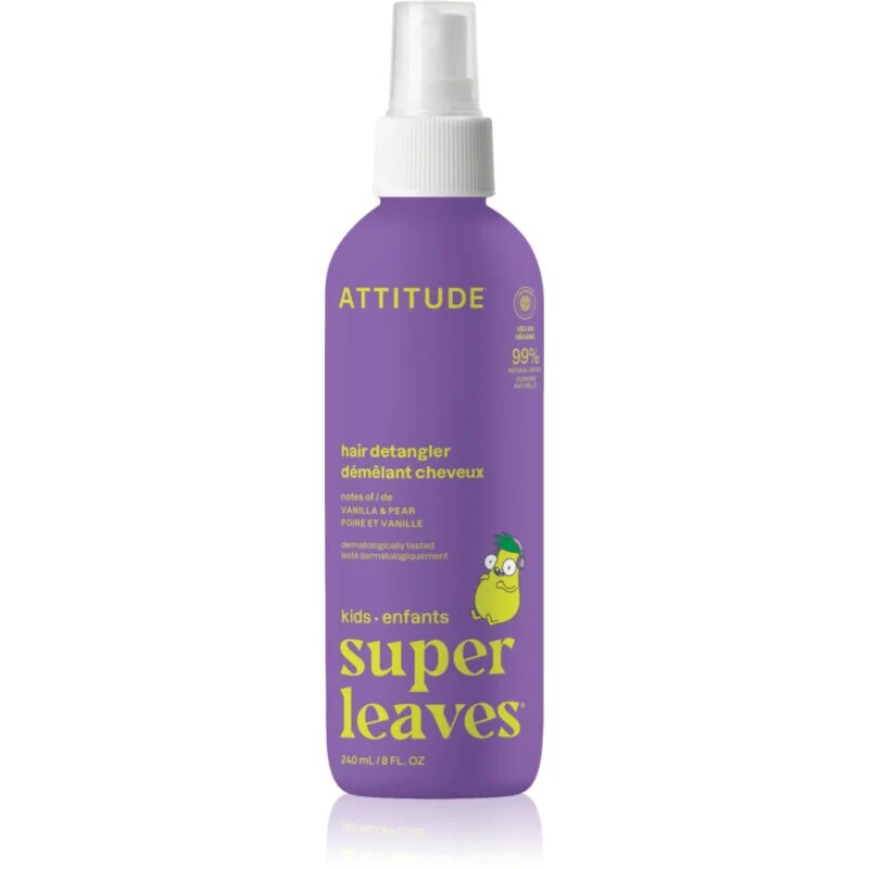 Attitude Super Leaves Kids sprej pro snadné rozčesání vlasů s vůní vanilky a hrušky pro děti Vanilla & Pear 240 ml