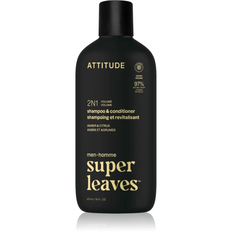 Attitude Super Leaves Men's Shampoo and Conditioner 2-in-1 šampon a kondicionér 2 v 1 pro muže Amber & Citrus 415 ml