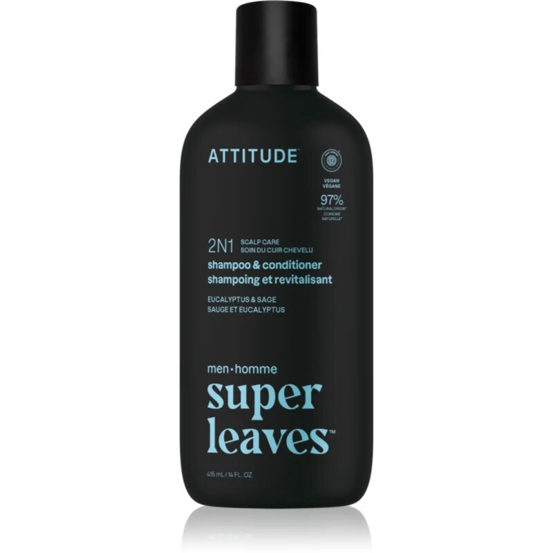 Attitude Super Leaves Men's Shampoo and Conditioner 2-in-1 šampon a kondicionér 2 v 1 pro muže Eucalyptus & Sage 415 ml