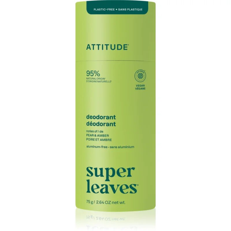 Attitude Super Leaves Natural Deodorant tuhý deodorant bez hliníku Pear & Amber 75 g