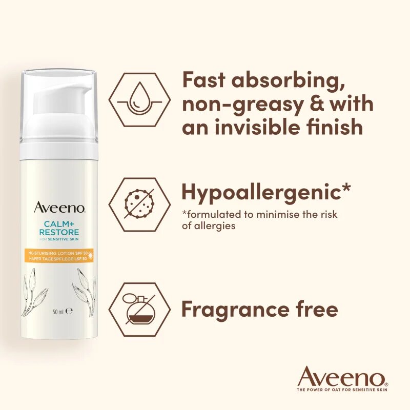Aveeno Calm + Restore hydratační pleťové mléko SPF 50 50 ml