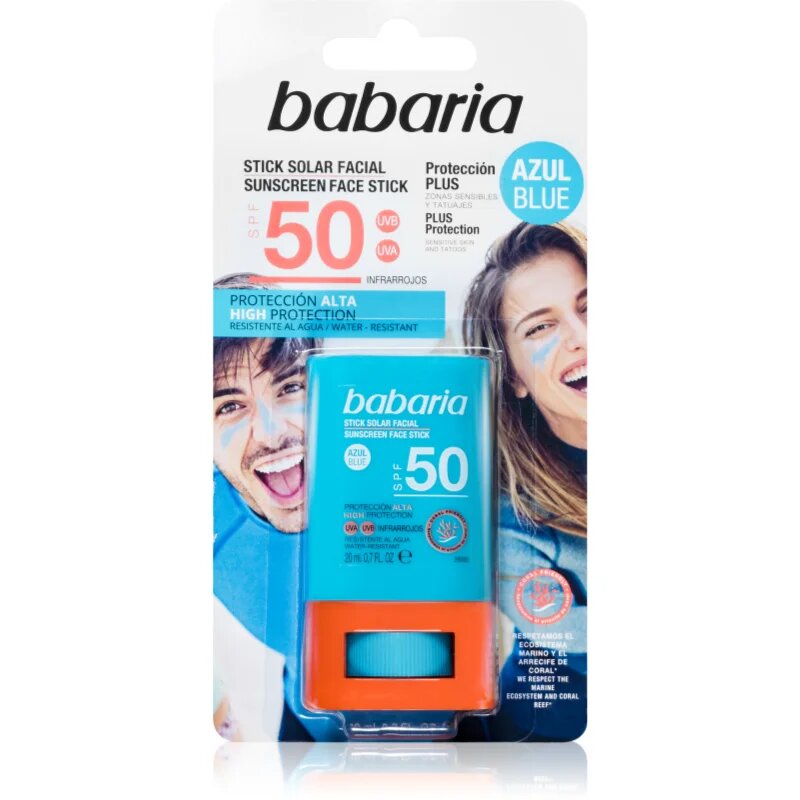 Babaria Blue Face Sun Stick ochranná hydratační tyčinka na obličej a citlivá místa SPF 50 20 ml
