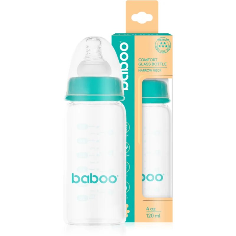 Baboo Anti-Colic Glass Bottle antikoliková skleněná láhev 0m+ 120 ml