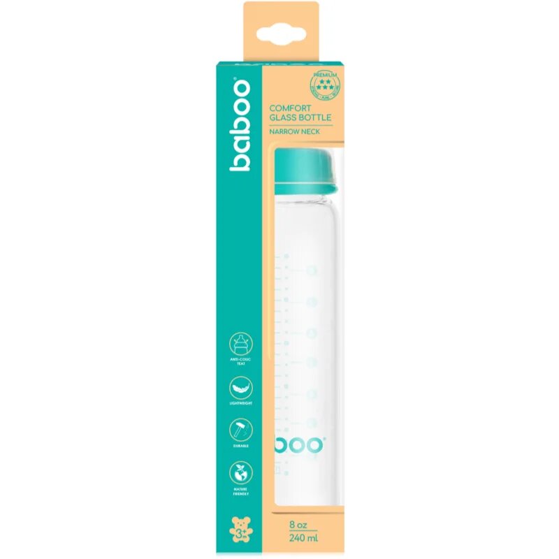Baboo Anti-Colic Glass Bottle antikoliková skleněná láhev 3m+ 240 ml