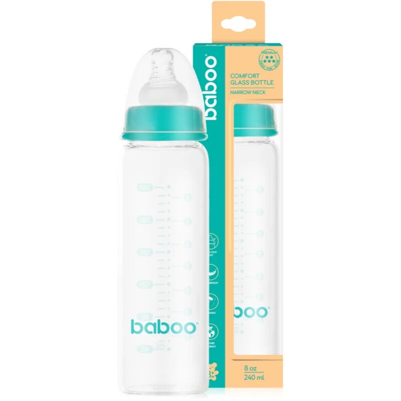 Baboo Anti-Colic Glass Bottle antikoliková skleněná láhev 3m+ 240 ml