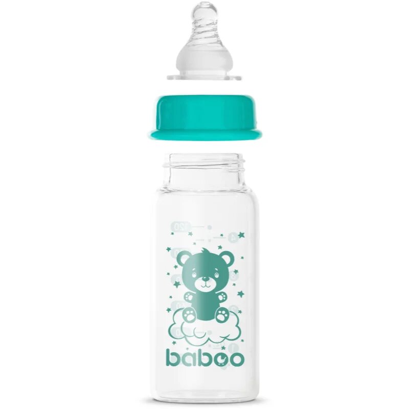Baboo Anti-colic Glass Feeding Bottle Narrow Neck skleněná kojenecká láhev 0m+ 1 ks