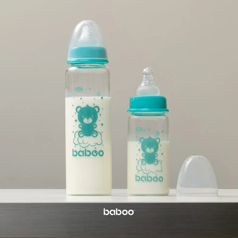 Baboo Anti-colic Glass Feeding Bottle Narrow Neck skleněná kojenecká láhev 3m+ 1 ks