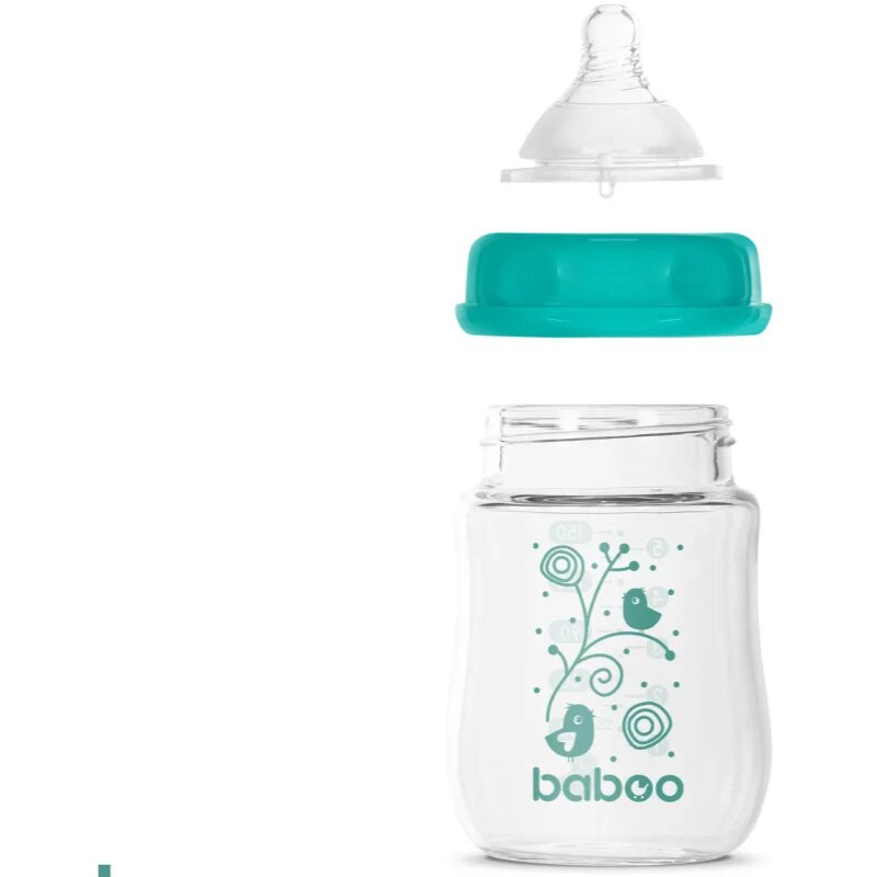 Baboo Anti-colic Glass Feeding Bottle Wide Neck skleněná kojenecká láhev 0m+ 1 ks