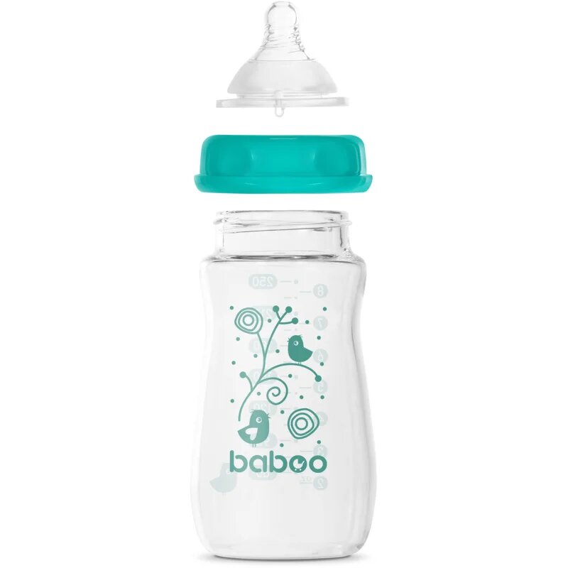 Baboo Anti-colic Glass Feeding Bottle Wide Neck skleněná kojenecká láhev 3m+ 1 ks