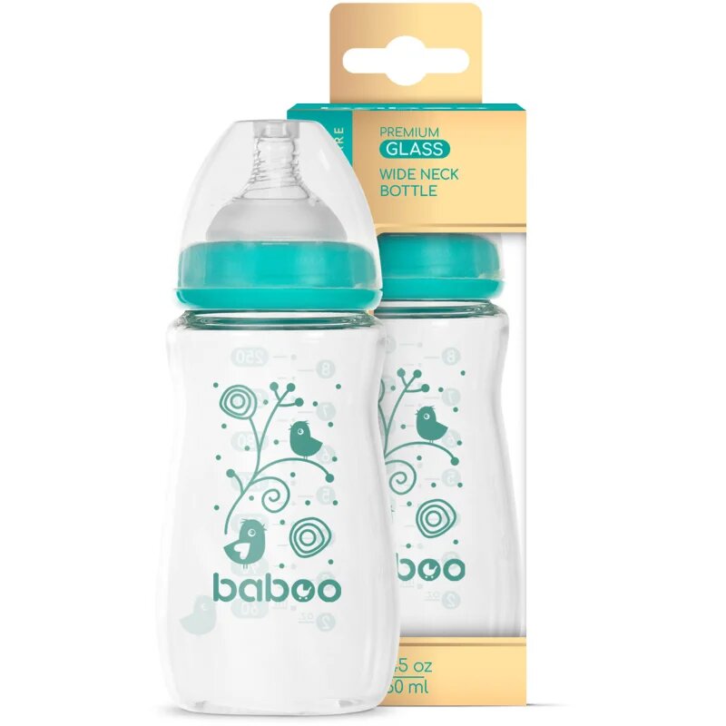 Baboo Anti-colic Glass Feeding Bottle Wide Neck skleněná kojenecká láhev 3m+ 1 ks