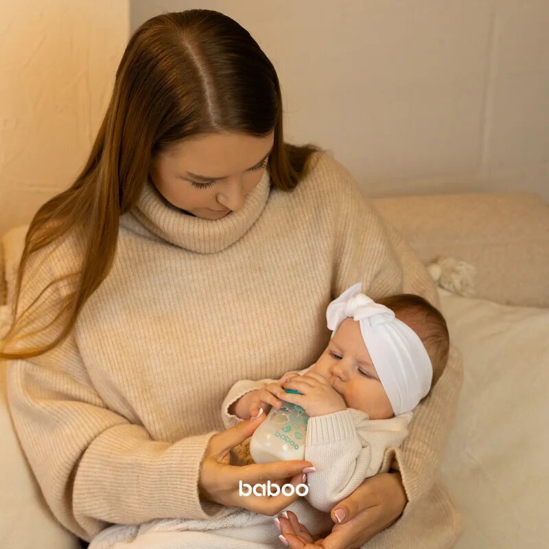 Baboo Anti-colic Glass Feeding Bottle Wide Neck skleněná kojenecká láhev 3m+ 1 ks