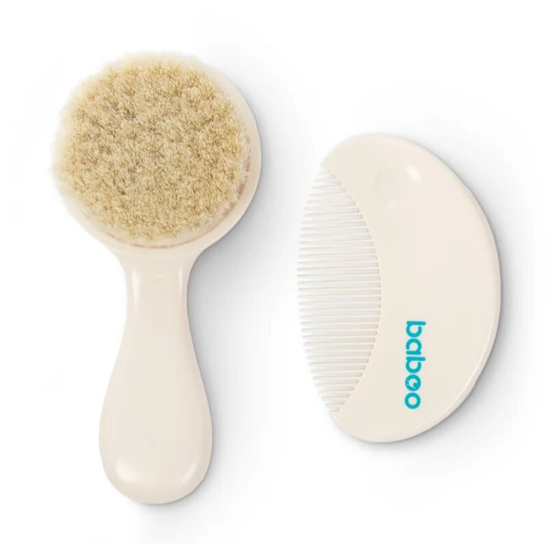 Baboo Baby Hair Brush and Comb Set sada na vlasy pro děti od narození Beige 2 ks