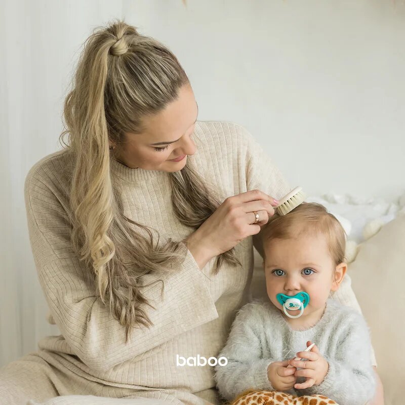 Baboo Baby Hair Brush and Comb Set sada na vlasy pro děti od narození Beige 2 ks