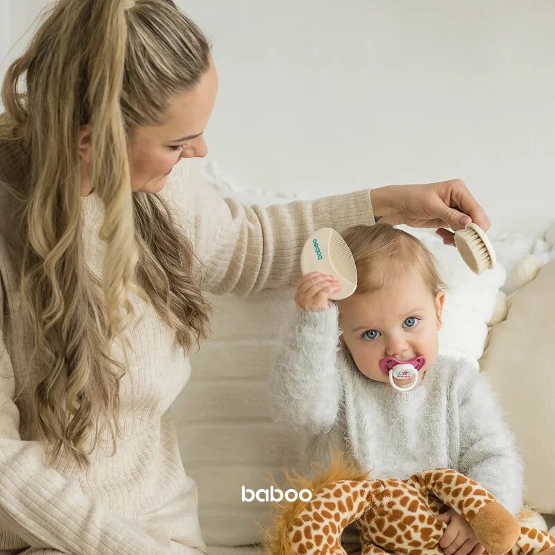 Baboo Baby Hair Brush and Comb Set sada na vlasy pro děti od narození Beige 2 ks