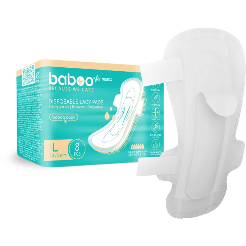 Baboo Postpartum Maternity Pads porodnické vložky jednorázové velikost L 8 ks