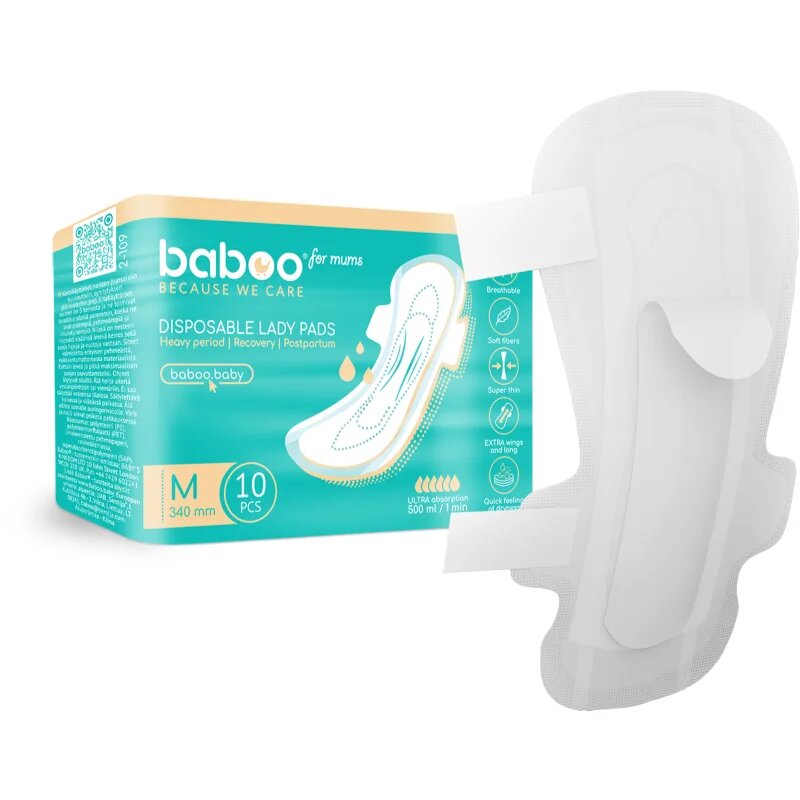 Baboo Postpartum Maternity Pads porodnické vložky jednorázové velikost M 10 ks